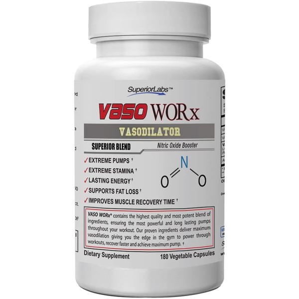 Superior Labs – VASOWORx® – Nitric Oxide Supplement – Extra Strength - 1,600 mg, 180 Vegetable Capsules – 7 Powerful Ingredients – Increased Energy, Stamina, & Circulatory Support