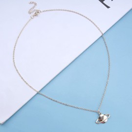 Dervivea Boho Saturn Choker Necklace Gold Planet Pendant Necklace Minimalist Celestial Space Necklace Planet Saturn Chain Necklace Jewelry for Women and Girls