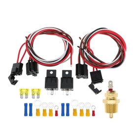 Mtsooning Dual Electric Fan Relay Kit, Radiator Electric Fan Wiring Kit with Temperature Sensor Switch 185 On 175 Off, 4 Pin,40 AMP Cooling Fan Waterproof Relay