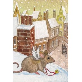 4x6 PRINT OF PAINTING RYTA XMAS MOUSE HORSE BELL DICKENS ANGEL CAROL FOLK ART