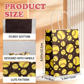 Tivcck 16 Pcs Softball Party Treat Bags,Softball Gift Bags,Softball Goodie Bags Treat Bags,Softball Party Bags with Handles for Sport Softball Theme Birthday Party Favor Supplies