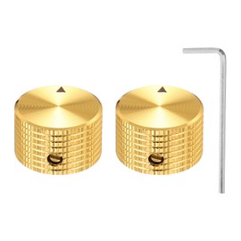 MECCANIXITY 2 Pcs Aluminium Potentiometer Knobs, 1/4" (6.35mm) Universal Volume Tone Control Knobs for Guitar, Bass, 5/8" Gold