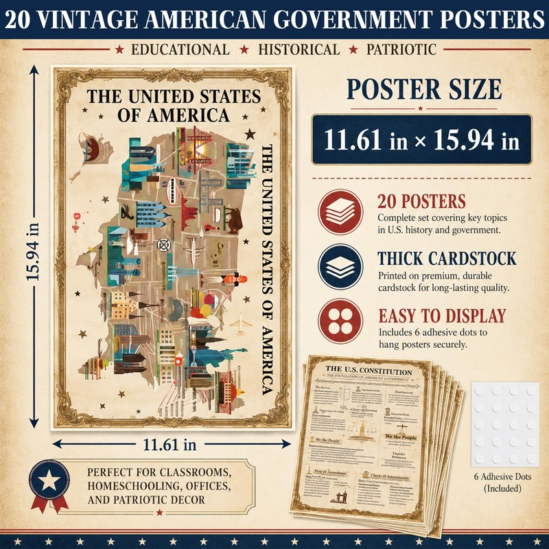 gisgfim 20PCS US History Posters Set US Government and Civics