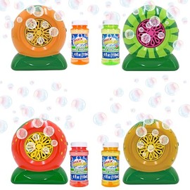 Mini Fruit Bubble Blowers with 4oz Scented Bubble Solution – Bubble Makers for Kids, Battery Operated Bubble Machines - Strawberry, Watermelon, Orange, Pineapple, Receive One Style at Random