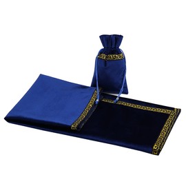 BLESSUME Altar Tarot Table Cloth Square Divination Wicca Velvet Cloth with Tarot Pouch (Blue 1)
