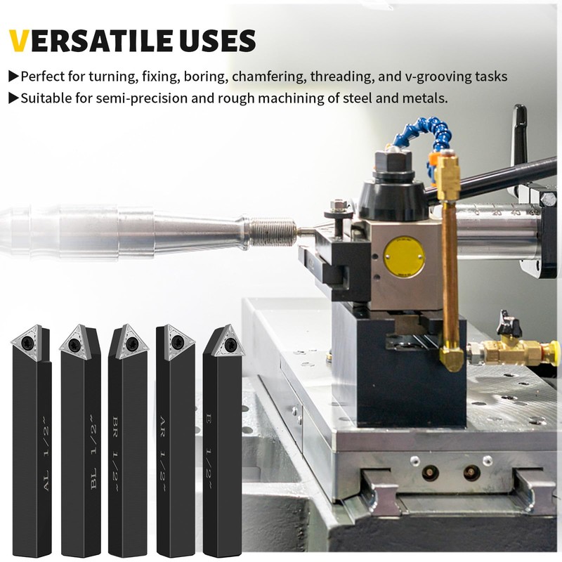 HAowosi Metal Lathe Cutting Tools,5 Sets of 1/2" Carbide Metal