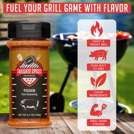 Tailgate Spices Pigskin Pork Rub Seasoning, Sweet and Smoky BBQ Dry Rub for Ribs, Pulled Pork and Smoking, Gluten Free, No MSG, Vegan, 6.7 oz Seasoning Rub
