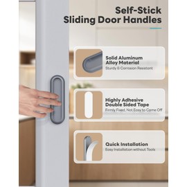 MeBantoo 4 Pack Self-Adhesive Drawer Pull Handles, 4 Inch Self-Stick Aluminum Alloy Push-Pull Knobs for Kitchen Cabinet, Closet, Glass Sliding Barn Door, Wardrobe, Window, Balcony Door (4, Grey)