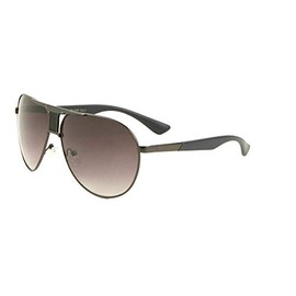 Magnate Flat Top Luxury Turbo Aviator Sunglasses (Gunmetal & Blue Frame, Black Gradient Lenses)
