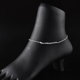 YANARA Labradorite Ankle Bracelet for Women Jewelry, Natural Birthstone Gemstone Beads, Handmade Dainty Anklets 9"+1.25" inch, Chakra Energy Crystals Silver Plated Chain Valentines Day Gifts For Her