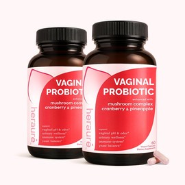 HerAuré Feminine Probiotics for Women's pH Balance, Odor Control, Flora Health, Moistening, Tightening - 7 Billion CFU Prebiotic Probiotic & 7-in-1 Mushroom Blend & Beta-Glucan & Cranberry & Pineapple, Natural Supplements, 60 Capsules (Packof1):_2 Bottles (60 Servings)