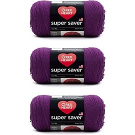 Red Heart Super Saver Dark Orchid Yarn - Paquete de 3 198 g/7 oz - Acrílico - 4 Medianos (Worsted) - 364 yardas - Tejer/Crochet