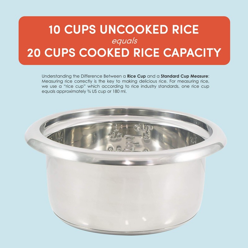 Elite Gourmet ERC2001BX 10-Cup Electric Rice Cooker with 304 Surgical