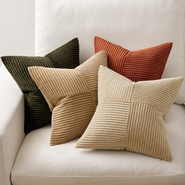 MIULEE Set of 4 Corduroy Cushion Covers, Patchwork Cushion Covers, Soft Decorative Cushion, Modern Invisible Zip, Sofa Cushion Decorative Cushion for Sofa, Living Room, Bedroom, Brown Green Series, 45