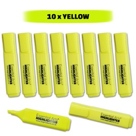 Essential Arts Square Yellow Highlighter Pen Pack of 10 | Chisel Tip Fluorescent Highlight Marker Pens for Office, School Art and Business