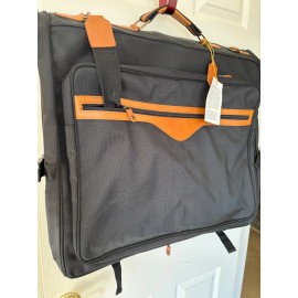 Brookstone NWT Brookstone Garment Travel Bag Black Ballistic Nylon with Tan Leather Trim