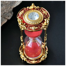 Antique Floral Decorative Hourglass Sand Timer - 15 Minute, Unique Vintage Classic Metal Art Hour Glass for Office Desk Home Decor - Birthday Gift,Red