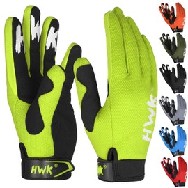 HWK Motorcycle Gloves for Men & Women, Durable & Comfortable Tactical Gloves with Non Slip, Neoprene Palm Padding, Versatile & Temperature Resistant Motorcycle Riding Gloves - Hi Vis Green, Small