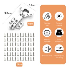 12 PCS Soft Close Cabinet Hinges, Kitchen Cupboard Hinges, Cold Rolling Door Hinge Cupboard Hinges with Screws, Soft Close Hinges for Bathroom Bedroom
