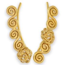Greek Style Spiral Ear Climber Earrings Made of Sterling Silver, Handmade Greek Jewellery by Emmanuela, Unusual Earrings, Small Ear Cuff Earrings