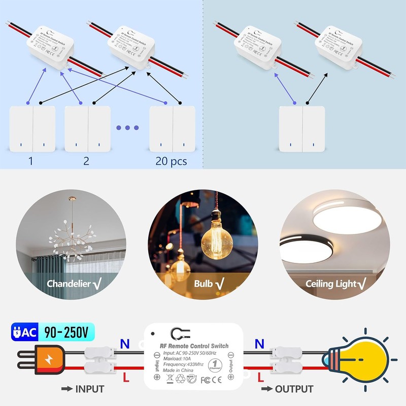 Interruptor de luz inalámbrico con transmisor RF de seguridad y