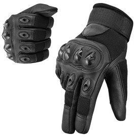 WESTWOOD FOX Premium Leather Motorbike Gloves for Men and Women. Touchscreen, Windproof, Full Finger motorcycle gloves for Racing, ATV Riding, Hunting, Climbing and Outdoor Sports (BLACK, L)