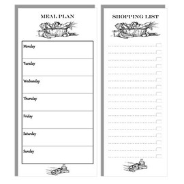 Meal Plan & Shopping Magnetic Stick on Fridge List Bundle Monochrome Food Basket Design on a Magnetic Memo Shopping List pad and Weekly Menu Diet Planner Kitchen Daily Planning Tool
