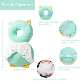 SEPSCO Baby Head Protector Backpack, Adjustable Head Back Protection Safety Pads Toddler Head Protection Pad Pillow PP Cotton With Fixed Rope for 4-24 Months Baby Learning Walking Crawling (Owl)