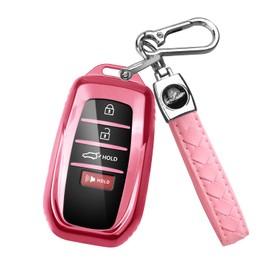 Key fob Cover for Toyota with Keychain, Soft TPU Key Shell Case for 2025 Camry, 2021-2025 Venza Sienna, 2019-2025 Land Cruiser, 2023-2025 Highlander Tundra Corolla Prius, 4 Buttons (A-Pink)