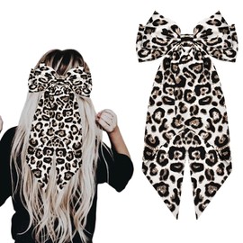 Cheetah Leopard Print Hair Bow Clips Barrettes Ponytail Holders Big Animal Pattern Bow Hair Clips Hair Pins Satin Bows for Hair with Long Ribbon Decorative Leopard Cheetah Costume Accessories