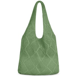 Aucuu Women's Beach Bag, Crochet Mesh Beach Tote Bag, Women's Knitted Shoulder Bag, Crochet Bag for Summer, Beach Bags for Women, Large Shoulder Bag for Holiday, Travel, Beach, Summer, Green