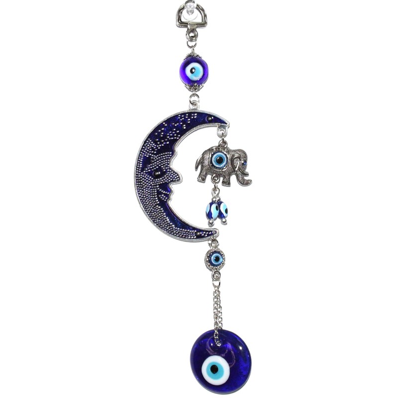 Turkish Blue Evil Eye (Nazar) Moon & Elephant Amulet Wall
