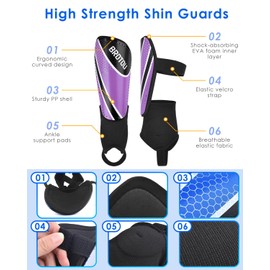 BROTOU Shin Guards Soccer Youth, Soccer Shin Guards for Kids 3-15, Light Weight Adjustable Straps Shin Pads Protection Equipment with Ankle and Leg Calf Protection (Purple, S)