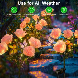 Singingarden Solar Lights Outdoor- 2 Pack Garden Lights Outdoor Waterproof with 10 Flowers and 4 Butterflies, Solar Decorative Lights for Garden, Patio, Yard (Pink)
