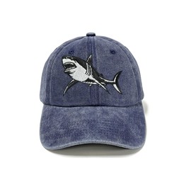 Horpe Shark Baseball Cap for Men Women, Sharks Week Gifts for Fishermen Sea Animal Lover, Adjustable Embroidered Cotton Washed Navy Blue Hat