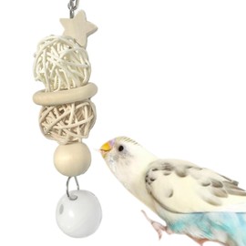 Parakeet Bite Toy, Approx. 5.9 inches (15 cm), Made in Japan, Safe and Safe Material, Natural Wood, Buddy Bird, Fumitori, Bird, Wooden (KW01: Star x Rattan Ball x Plastic Bell)