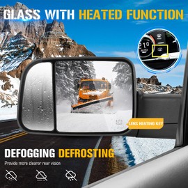 Towing Tow Mirrors for Dodge Ram 1500 1998-2001 Ram 2500 3500 1998-2002 LED Turn Signal Light Heated Power Glass Manual Extending Folding
