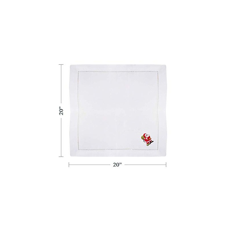 Saro LifeStyle XM221.W20S Hemstitched Santa Napkin, White, 20" (Set of