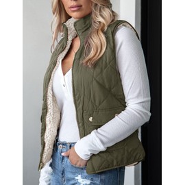 Valphsio Womens's Reversible Vest Lightweight Quilted Sherpa Fleece Vest Sleeveless Coat (Medium, Army Green)