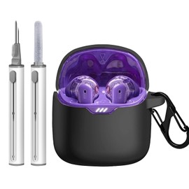 Ziseyoru Case Compatible with JBL Tune Flex Earbuds, Soft Silicone Case Cover with Cleaner Kit Shockproof Protective Cover with Carabiner Accessories Keychain (Black)