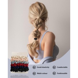 12-Pack Black Satin Silk Hair Scrunchies - Soft Stylish Silk Hair Accessories, Bands, Ties, and Ropes for Women and Girls, Damage-Free, Stylish Hair Accessories for Everyday & Gifting