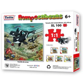 Totte Rompecabezas 100 Piezas XXL | Piezas Extra Grandes, Gruesas y Durables | Diseñado para Uso Infantil (Familia de Orcas)