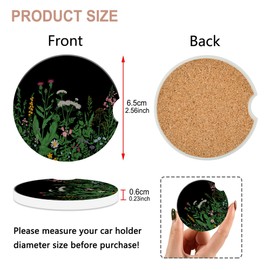 Neidius Car Cup Coaster Vintage Herbs and Wild Flowers Car Coaster for Cup Holders Universal Non-Slip Ceramic Vehicle Interior Accessories 2 Pack 2.56 Inch