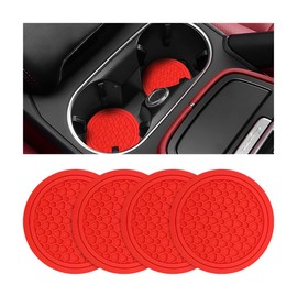 KHGUZ 4PCS Car Cup Coasters, Non-Slip Automotive Insert Cup Holder Pad, Waterproof Dustproof Vehicle Interior Decorative Embedded Drink Mat Accessories, Universal for RV, SUV, Truck (Red)