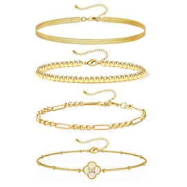 Gold Bracelets for Women, 24K Real Gold Plated A-Z Letter Sets Link Chain Bracelets Stack, Trendy Adjustable Bracelets Dainty Jewelry (K)