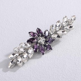 Lenjicons Luxury Flower Rhinestone Wedding Hair Clips French Rhinestone Hair Barrettes Elegant Crystal Handmade Bridal Headpiece Bridal Hair Clips for Women (dark purple(silver))