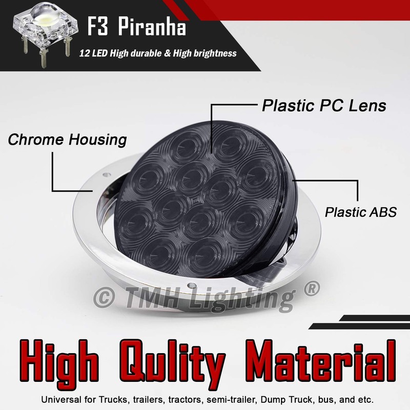 TMH 4 Inch 4 Pcs Smoked Lens White LED Round