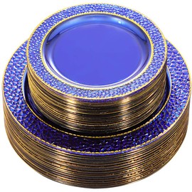 Nervure 102PCS Blue Plastic Plates - Disposable Blue Party Plates Include 51PCS 10.25inch Dinner Plate & 51PCS 7.5inch Dessert Plate for Wedding & Party & Father's Day