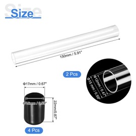 uxcell 2Pcs Clear Rigid Acrylic Pipe, 13mm(0.51") ID x 15mm(0.59") OD 12" Round Polycarbonate Tube Plastic Tubing with Rubber Caps for Plumbing, Lighting, Aquarium, DIY Projects