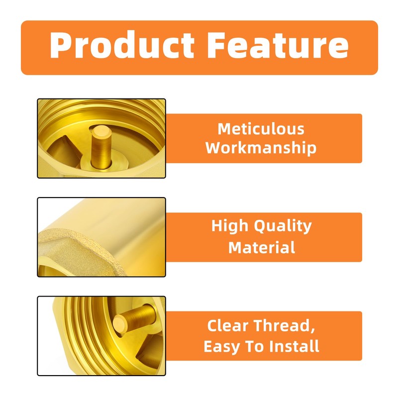 GASHER 1PCS Brass Check Valve 1-1/2" Female Thread, Backflow Prevention,